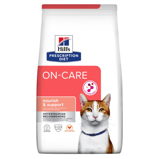 Hill’s Prescription Diet Feline ON-Care – hrană uscată dietetică pentru pisici care au nevoie de suport nutrițional, cu pui, 1,5 kg